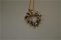 14 kt Gold Diamond and Ruby Heart Pendant Necklace