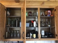 Contents of 3 Cabinets - Oil Lamps, Glasses, Etc