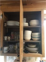 Contents of 2 Cabinets & Butcher Block - Dishes