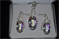 Sterling Necklace and Earring set with Large Topaz