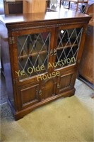 Oak Leaded Glass Bookcase with Nicely Carved