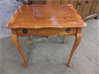 Inlaid Yew Wood End Table with Drawer