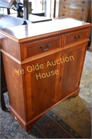 Inlaid Yew Wood Entry Cabinet with Drawers