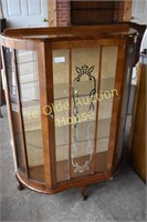 Burled Walnut Stenciled Front Display Case