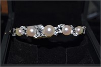 Sterling Silver Freshwater Pearls Bangle Bracelet