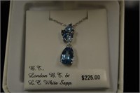 Blue Topaz and Sterling Drop Pendant Necklace