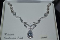 Sterling FW Pearls/Swavoski Crystal Necklace