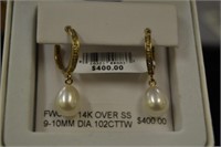 14kt OSS w/ diamonds & Fresh Water Pearls Earrings