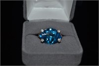 14kt Etched Blue Topaz and 4 Diamond Ring Size 8