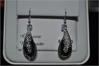 Sterling and Marcasite Drop Earrings 1"