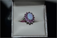 Size 7 Sterling Ring w/ LC Opal and Pink Sapphire