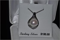 Sterling Necklace with Pearl Drop Pendant