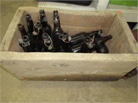 Wood Box with Brown Blob Top Bottles
