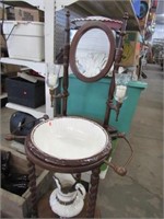 Wash Stand with Mirror and Bowl and Pitcher