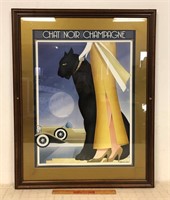 FRAMED AND MATTED "CHAT NOIR CHAMPAGNE" PRINT