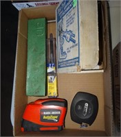 Box Lot: Tape Measures, Drill Grinding Attachment