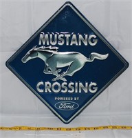 MUSTANG CROSSING EMBOSSED TIN SIGN