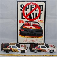 2 - #28 1:24 SCALE DIECAST CAR BANKS & SIGN