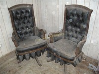 Pair of c. 1970s tufted back swivel armchairs