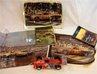 Indy 500 programs; lg photos of race cars; toy car