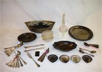 Silver plate serving & flatware; tin type