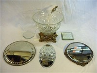 Plateau mirrors and punch bowl w/ladle