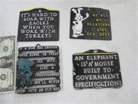 Lot FOUR 5" Vintage Metal Funny Signs