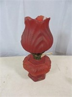 Antique Cranberry Satin Glass Oil Lamp