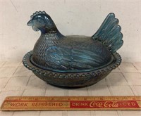 CARNIVAL GLASS COVERED HEN