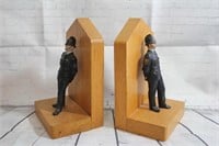 Wood Bookends w/ English Bobby Figurine