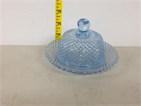 blue butter dish with lid - cut glass