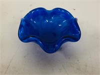 blue art glass dish