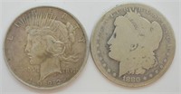 1880 Morgan & 1922 Peace Silver Dollars