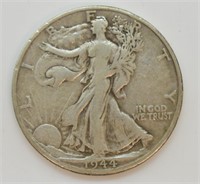 1944 D Silver Walking Half Dollar