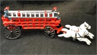 Vintage Cast Iron Horse Drawn Fire Engine Toy