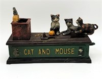Vintage Cat & Mouse Cast Iron Mechanical Bank