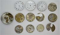 13 pcs. Antique Pocket Watch Movements + Parts