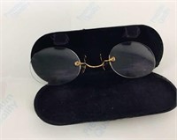 pair of antique eye glasses & case