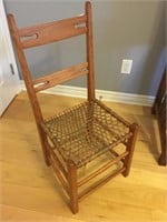 Very early antique chair with sinew woven seat.