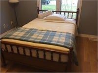 Double bed with maple head and footboard. Box