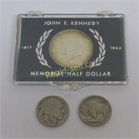 1964 J.F. Kennedy Silver Half Dollar & Buffalo