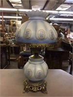 NICE BLUE PAINTED DOUBLE GLASS LAMP