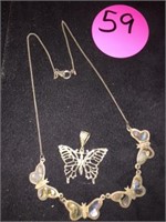 STERLING / ABALONE BUTTERFLY NECKLACE AND PENDENT