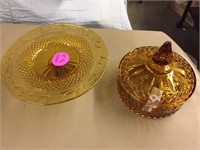 AMBER CAKE STAND AND CANDY DISH