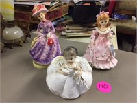 3 Vintage Parasol Girl Figurine, Music Box, and P