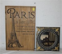 Wooden Paris Decor w/ black mirror