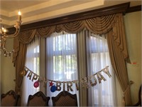 Gold fabric curtains + Valance Tassels , holdbacks