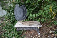 Antique iron stove base w/marble top garden stand