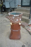 Sewer tile pedestal w/folk art concrete urn