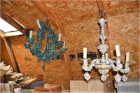 Upper shed contents: iron & Capodimonte chandelier